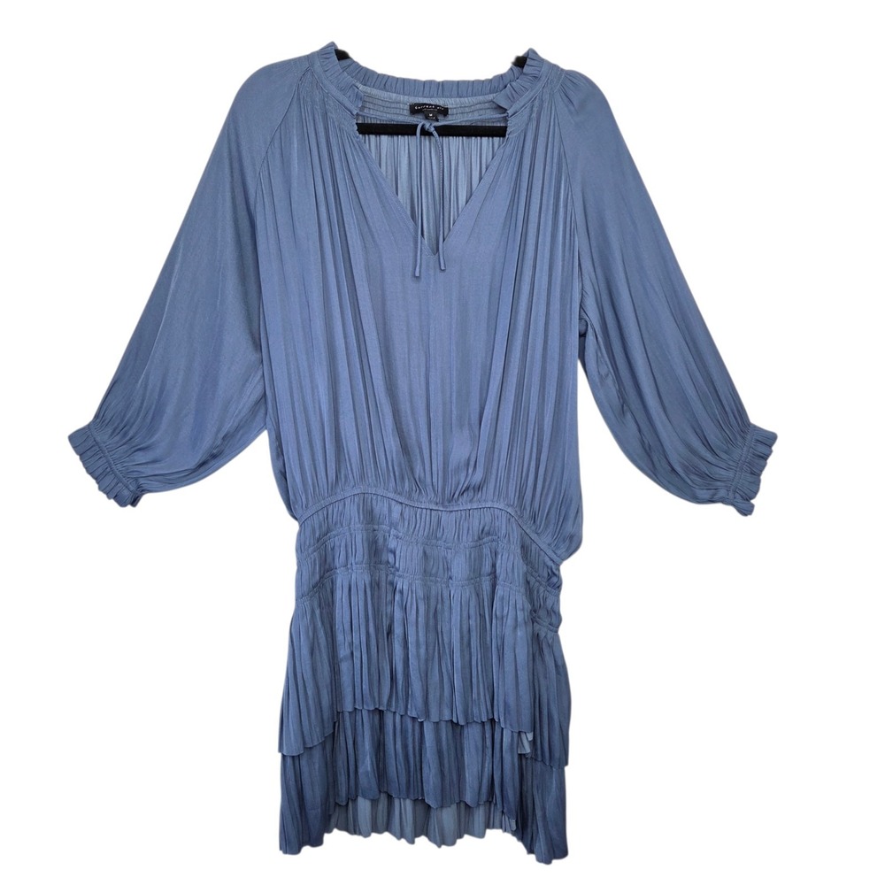 Current Air Cecile Dust Blue Smocked Ruffle Mini Dress SZ M Ethereal Soft Girl